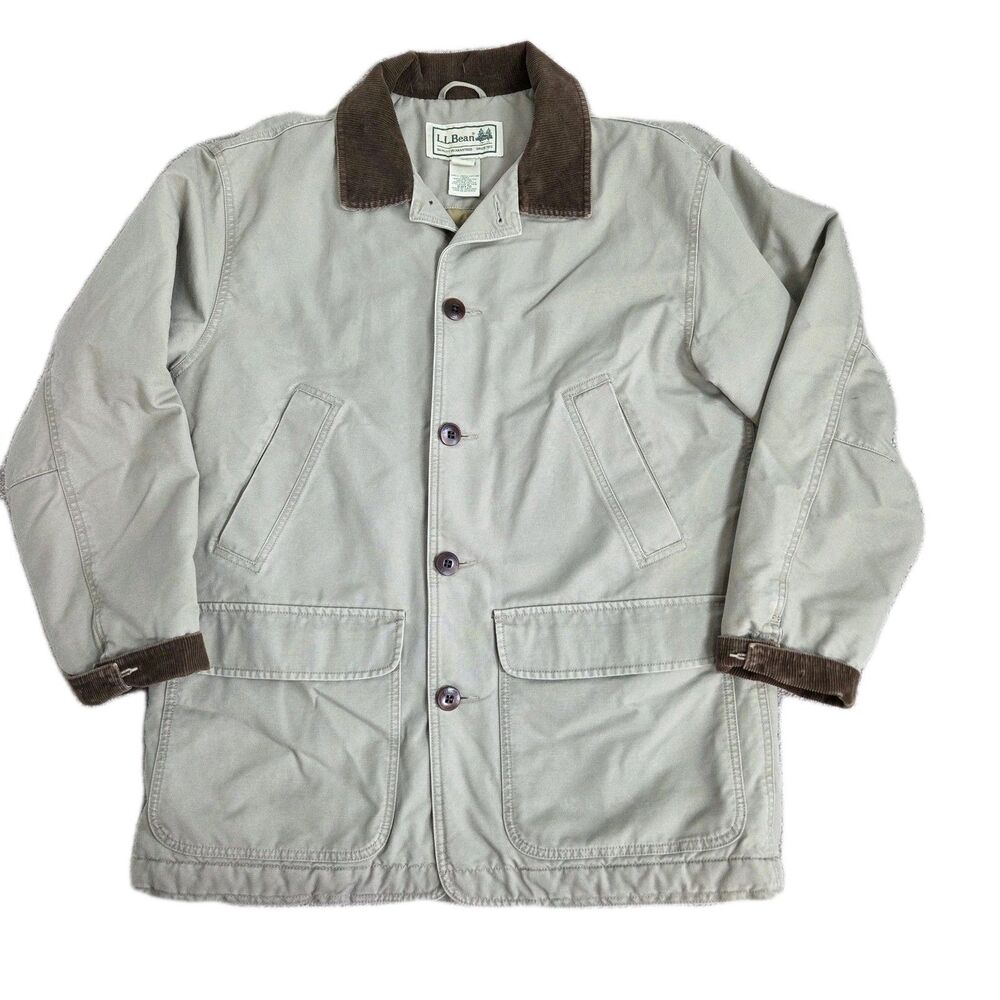 VTG L.L. Bean Men M Chore Coat Utility Barn Jacket Quilted Corduroy Collar Field